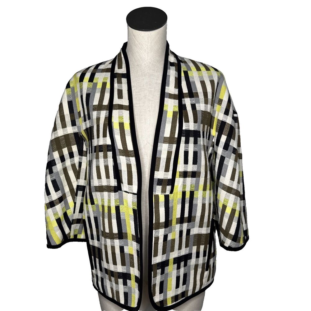 Zara Basic Blazer Geometric Pattern Jacket Open Front Size Large